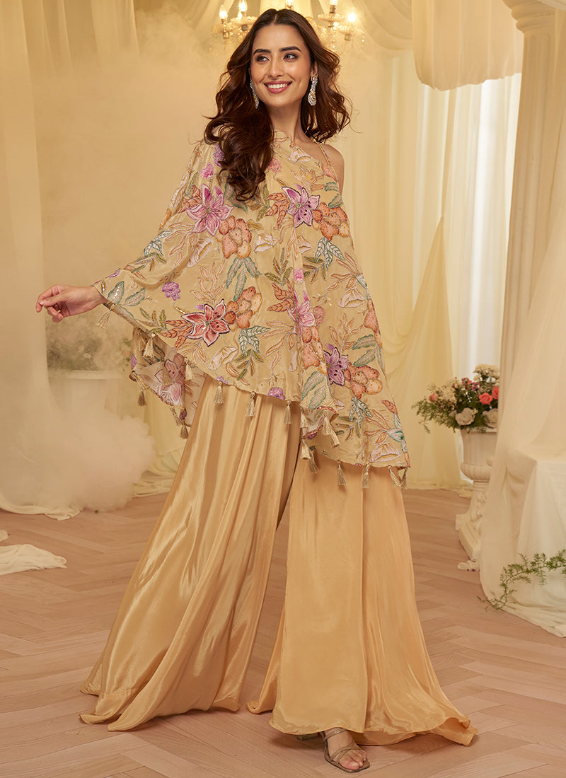 Beige Viscose  Embroidery Work Party Wear Readymade Designer Suit SW880109