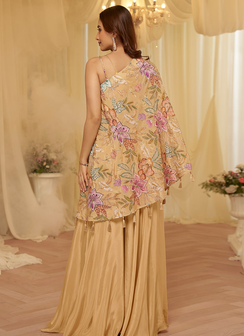 Beige Viscose  Embroidery Work Party Wear Readymade Designer Suit SW880109