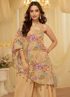 Beige Viscose  Embroidery Work Party Wear Readymade Designer Suit SW880109