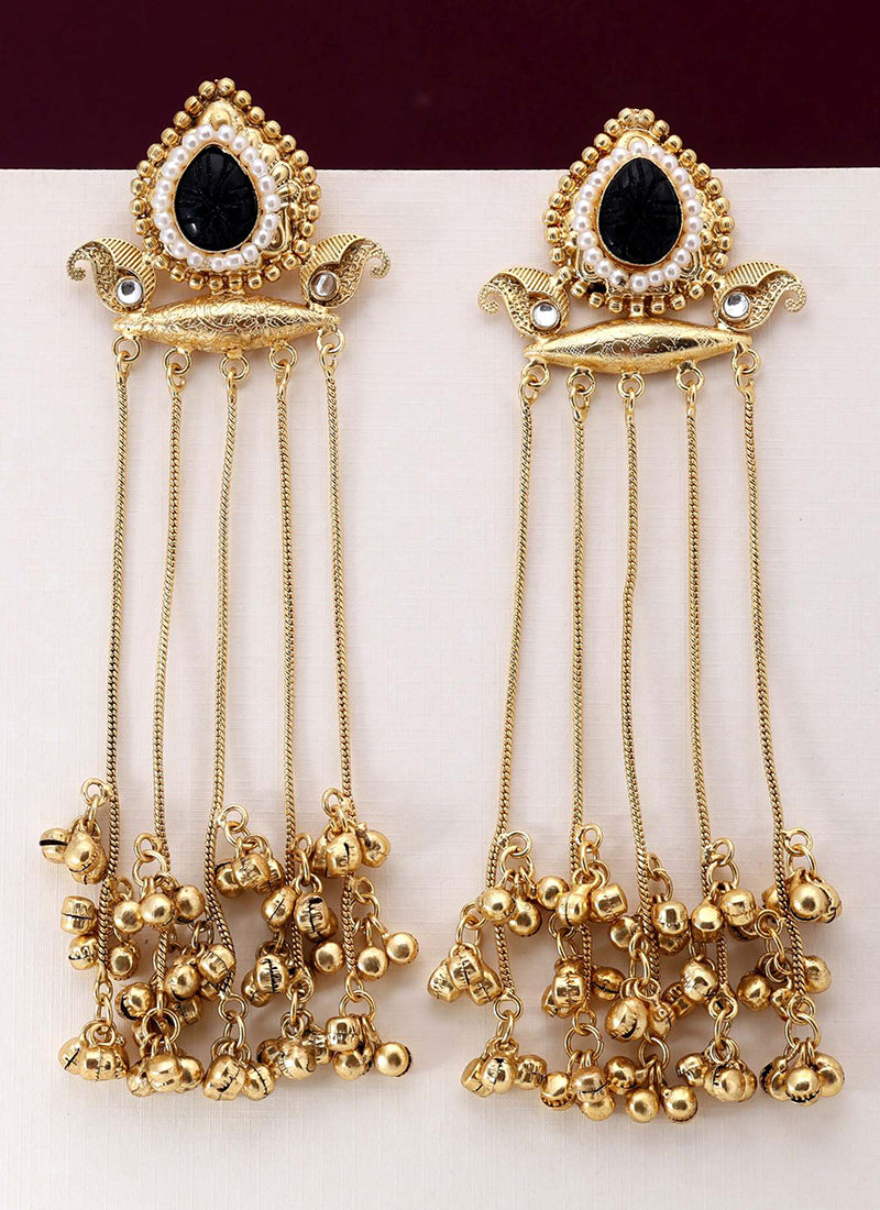 Black Party Wear Kundan Traditional Long Jhumkas