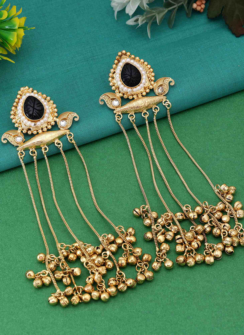 Black Party Wear Kundan Traditional Long Jhumkas