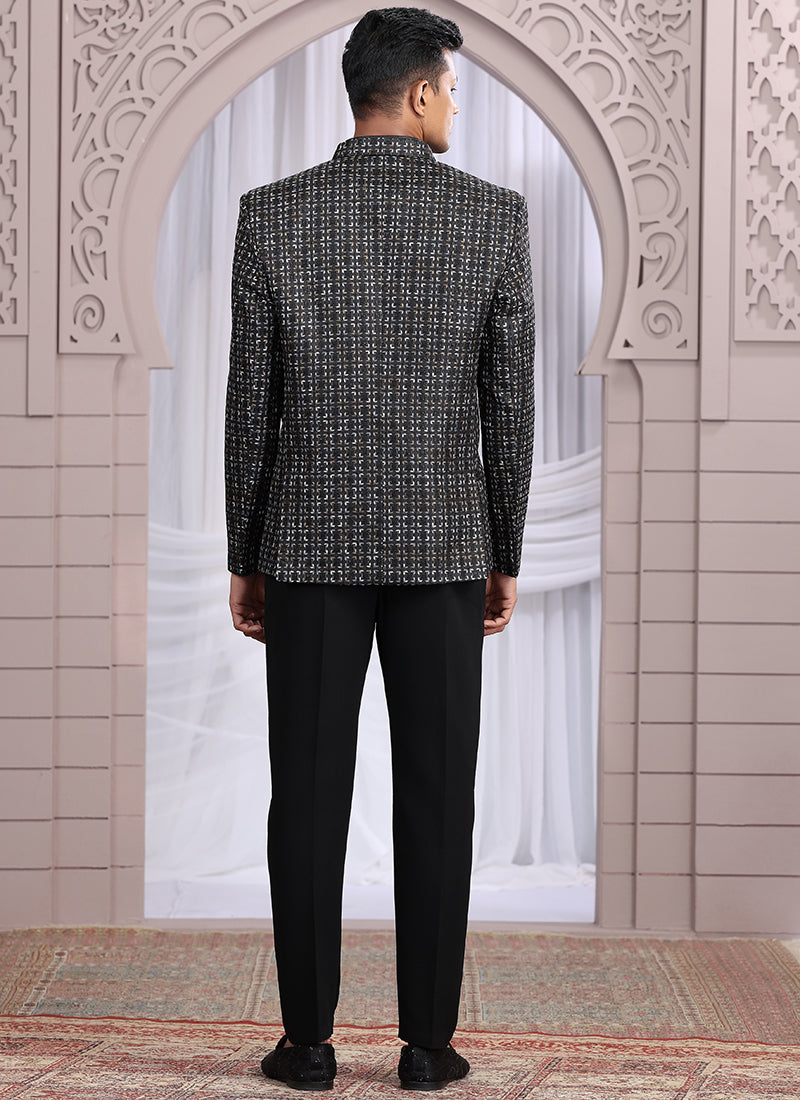 Art Silk Black Wedding Wear Pattern Pc Work Readymade Indo Western