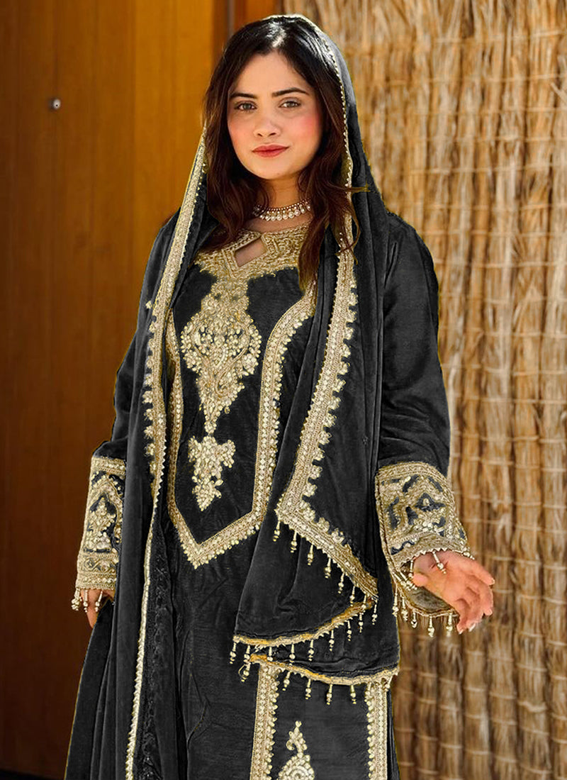Chinnon Black Wedding Wear Embroidery Work Readymade Pakistani Suit