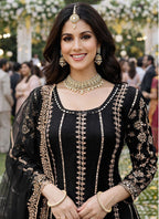 Black Chinon Embroidery Work Eid Wear Readymade Plazzo Suit SW742541