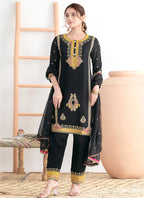 Black Chinon Embroidery Work Party Wear Readymade Salwar Suit SW517627