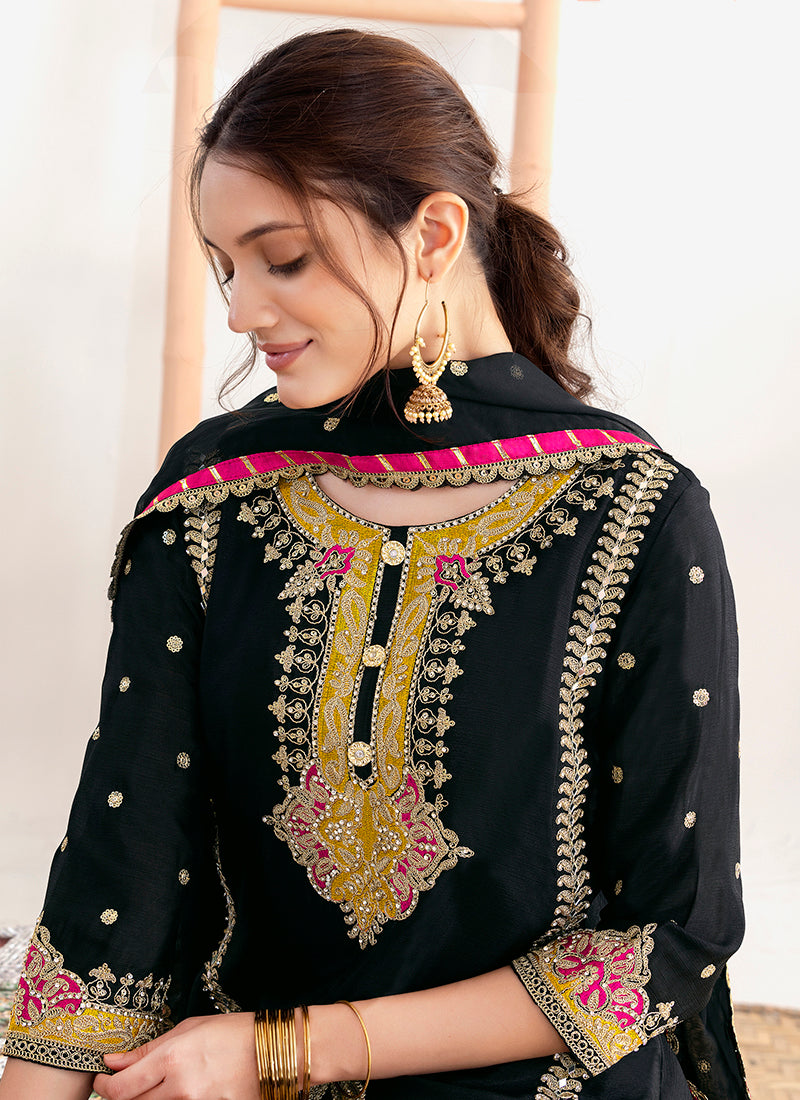 Black Chinon Embroidery Work Party Wear Readymade Salwar Suit SW517627