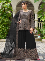 Black Chinon Mirror Work Party Wear Readymade Plazzo Suit SW415030