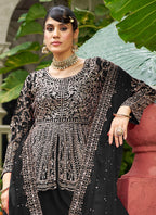 Black Chinon Mirror Work Party Wear Readymade Plazzo Suit SW415030