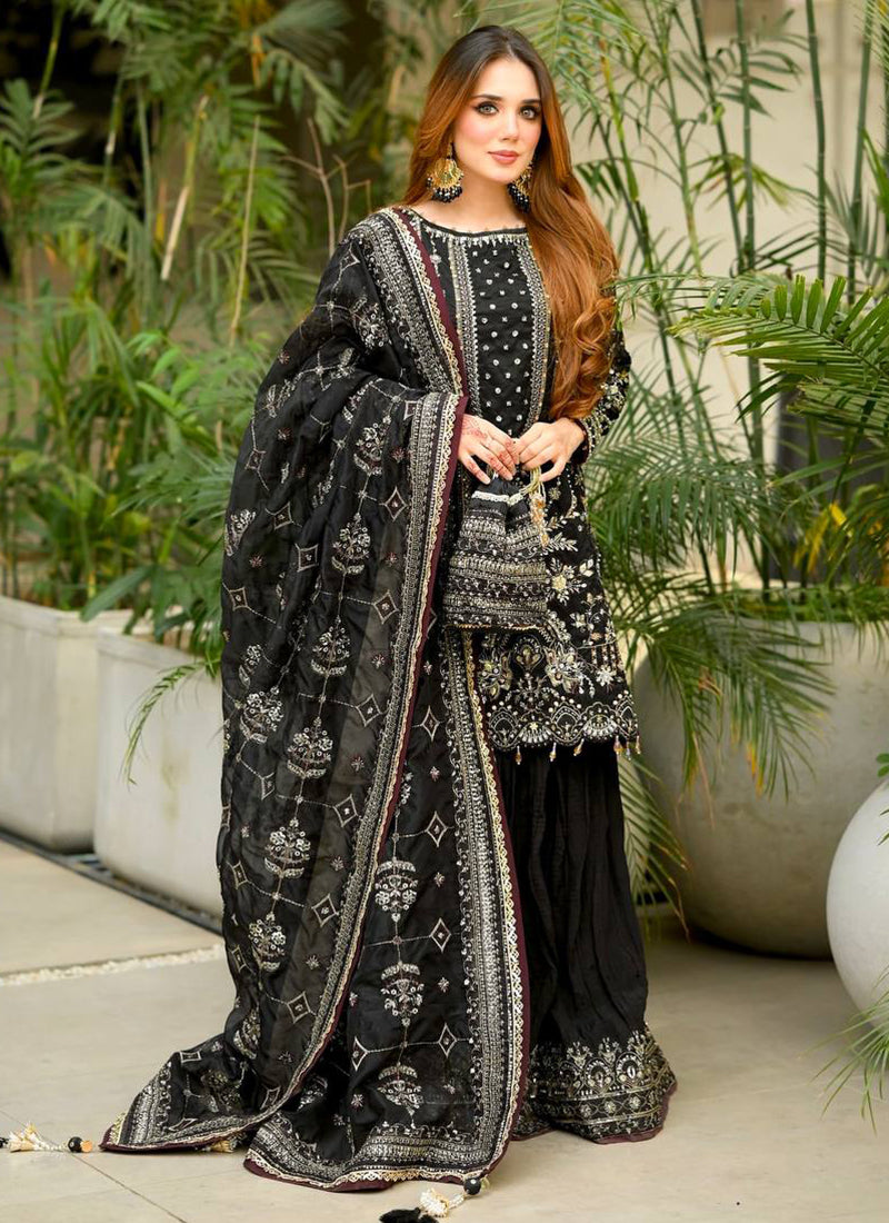 Faux Georgette Black Eid Wear Embroidery Work Readymade Pakistani Suit