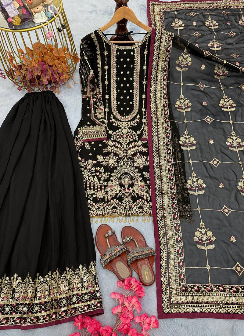 Faux Georgette Black Eid Wear Embroidery Work Readymade Pakistani Suit