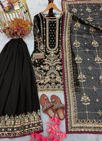Faux Georgette Black Eid Wear Embroidery Work Readymade Pakistani Suit