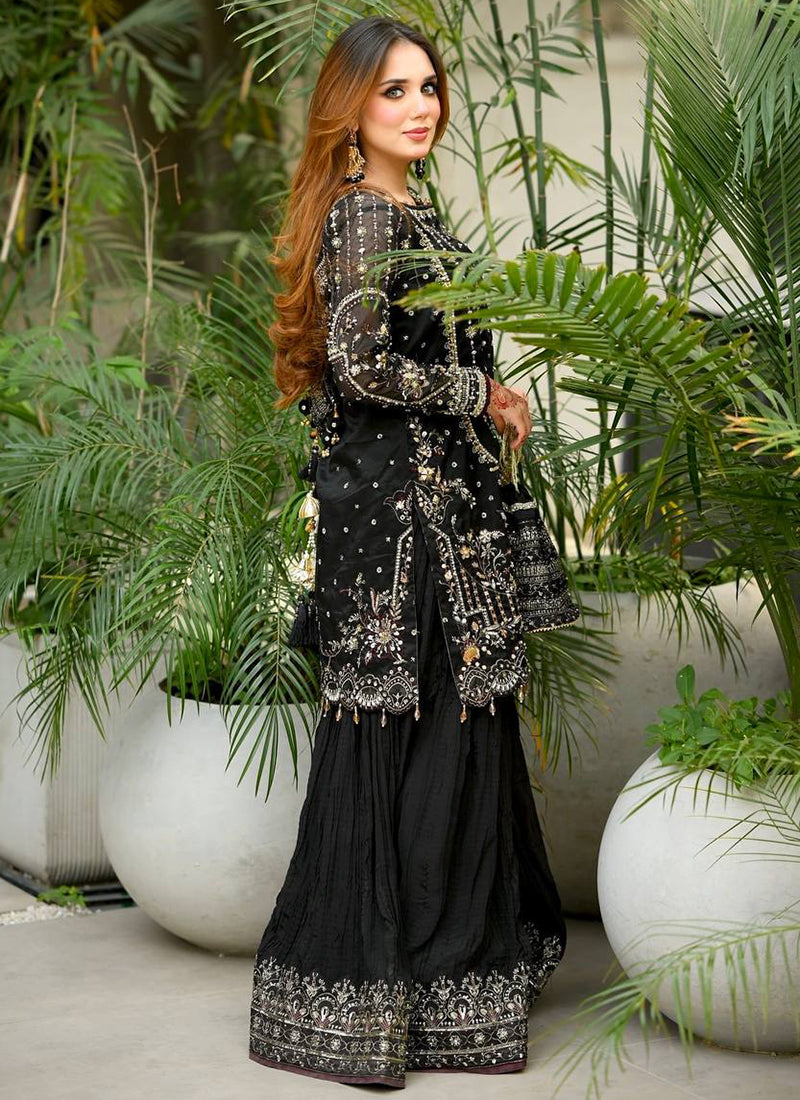Faux Georgette Black Eid Wear Embroidery Work Readymade Pakistani Suit