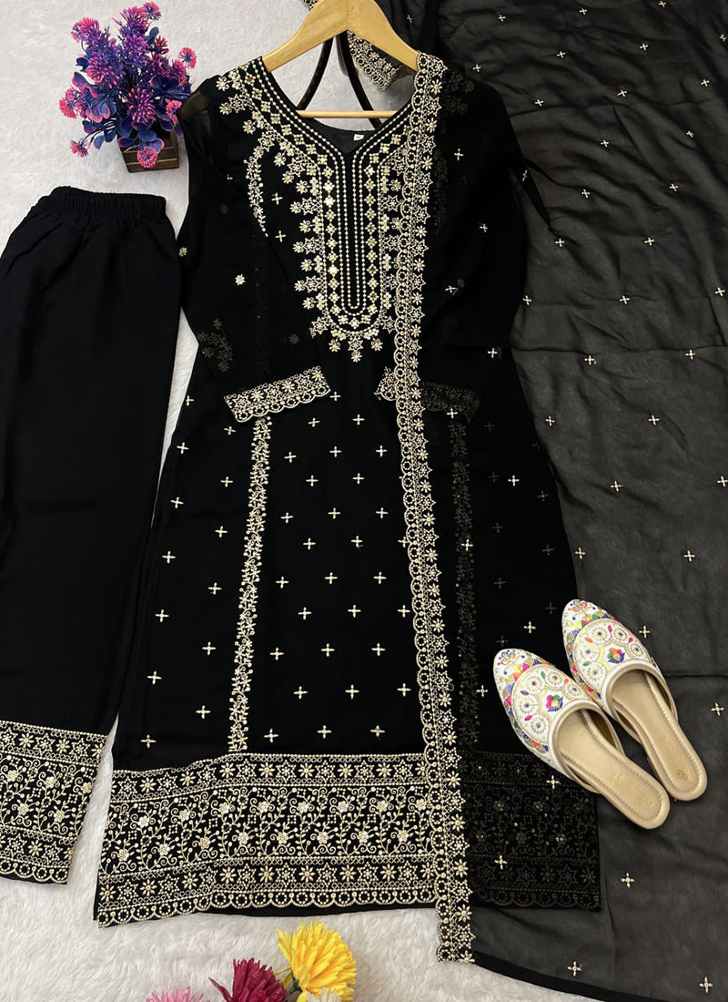 Faux Georgette Black Eid Wear Embroidery Work Readymade Pakistani Suit