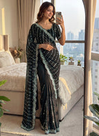 Black Fendi Satin Sequins Work Festival Wear Saree SW828437