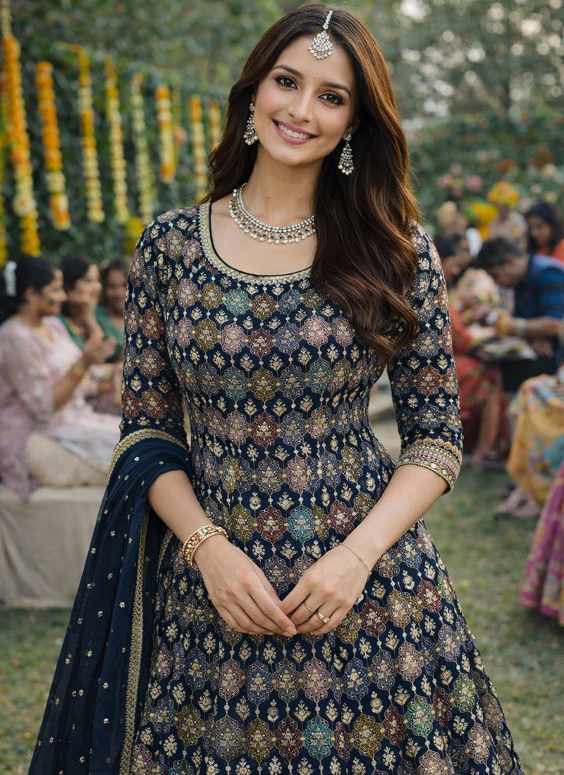 Black Georgette Embroidery Work Occasional Wear Readymade Anarkali Suit SW403339