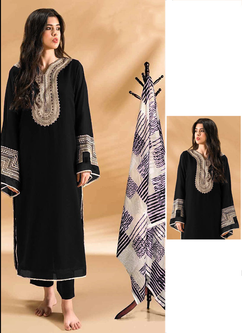 Heavy Georgette Black Eid Wear Embroidery Work Readymade Pakistani Suit
