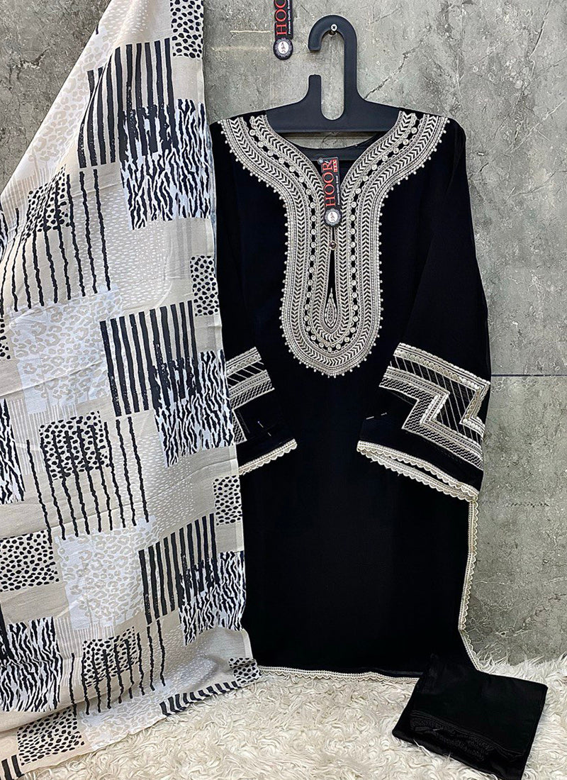 Heavy Georgette Black Eid Wear Embroidery Work Readymade Pakistani Suit