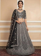 Heavy Net Black Bridal Wear Zari & Sequins Embroidery Work Bridal Lehenga Choli 389007