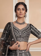 Heavy Net Black Bridal Wear Zari & Sequins Embroidery Work Bridal Lehenga Choli 389007