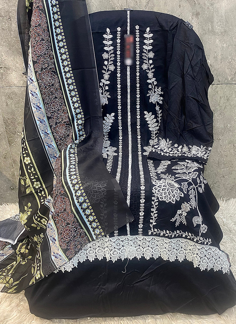 Heavy Rayon Black Eid Wear Embroidery Work Pakistani Suit