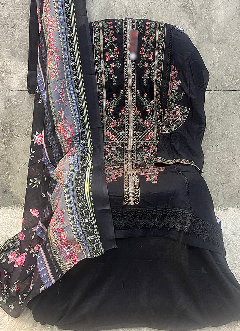 Heavy Rayon Black Eid Wear Embroidery Work Pakistani Suit