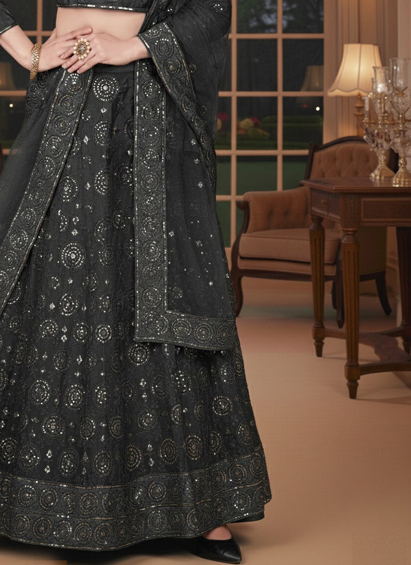 Black Hevy Tebi Slik Embroidery Work Wedding Wear Lehenga Choli SW144523