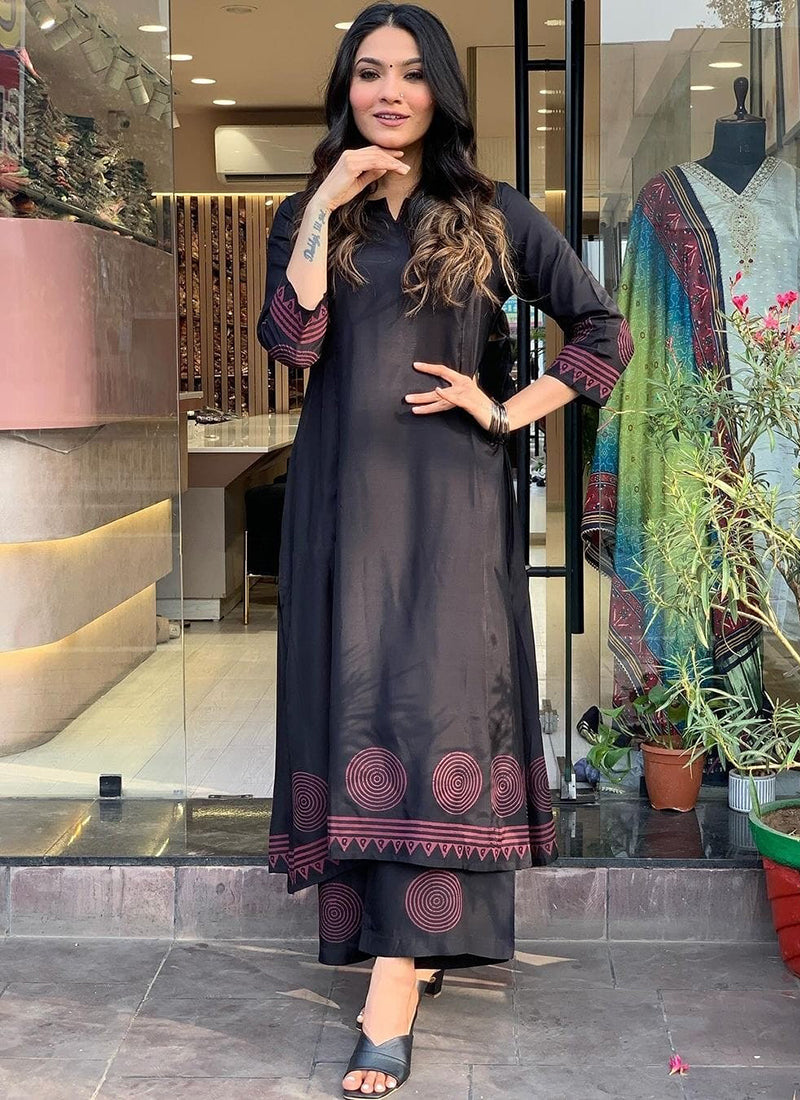 Rayon Black Daily Wear Printed Readymade Kurti Pant