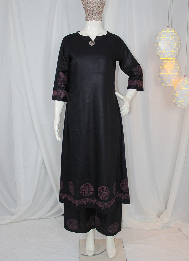 Rayon Black Daily Wear Printed Readymade Kurti Pant