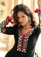 Black Shimmer Silk Mirror Work Occasional Wear Readymade Plazzo Suit SW663203
