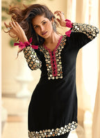 Black Shimmer Silk Mirror Work Occasional Wear Readymade Plazzo Suit SW663203