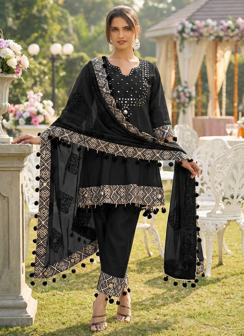 Black Silk Embroidery Work Party Wear Readymade Salwar Suit SW138455
