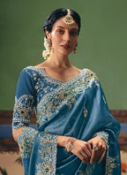 Blue  Fancy Embroidery Work Wedding Wear Saree SW594727
