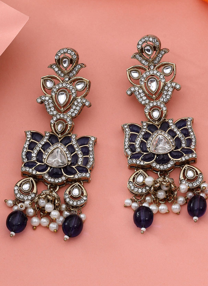 Blue Party Wear Diamond Work Pretty Earrings