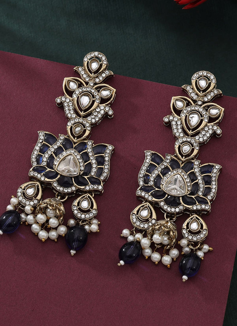 Blue Party Wear Diamond Work Pretty Earrings