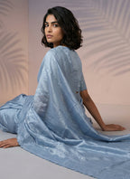 Blue  Rasberry Silk Thread Work Festival Wear Saree SW292309