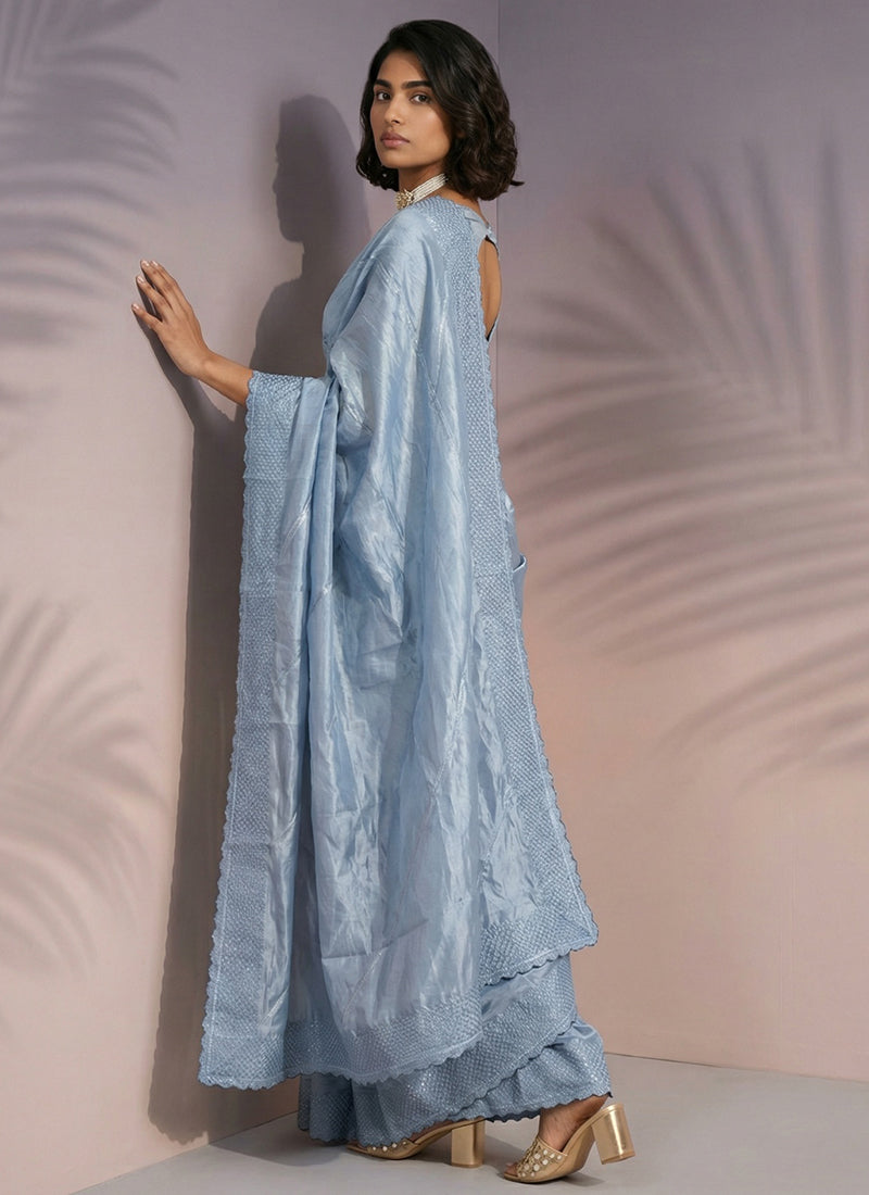 Blue  Rasberry Silk Thread Work Festival Wear Saree SW292309