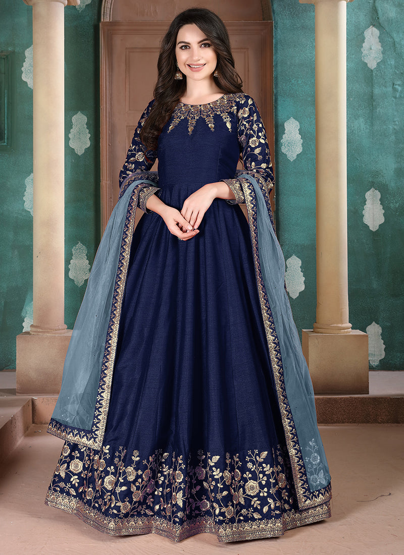 Adda Silk Blue Party Wear Embroidery Work Anarkali Suit