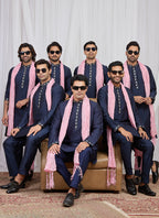 Blue Art Silk Patten Pcs Occasional Wear Readymade Kurta Pajama With Stole SW541686