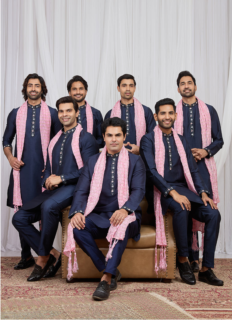 Blue Art Silk Patten Pcs Occasional Wear Readymade Kurta Pajama With Stole SW541686