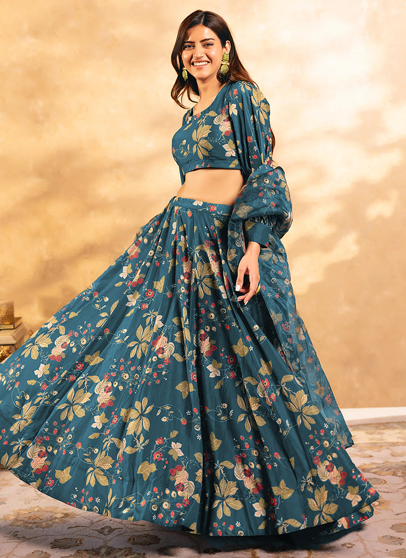 Chinnon Blue Festival Wear Printed Ready To Wear Plus Size Lehenga Choli