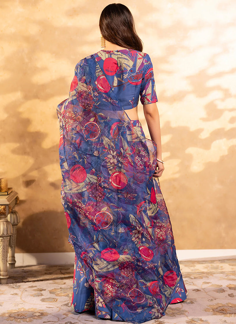 Chinnon Blue Festival Wear Printed Ready To Wear Plus Size Lehenga Choli