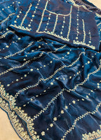 Blue Fendi Satin Sequins Work Festival Wear Saree SW179136