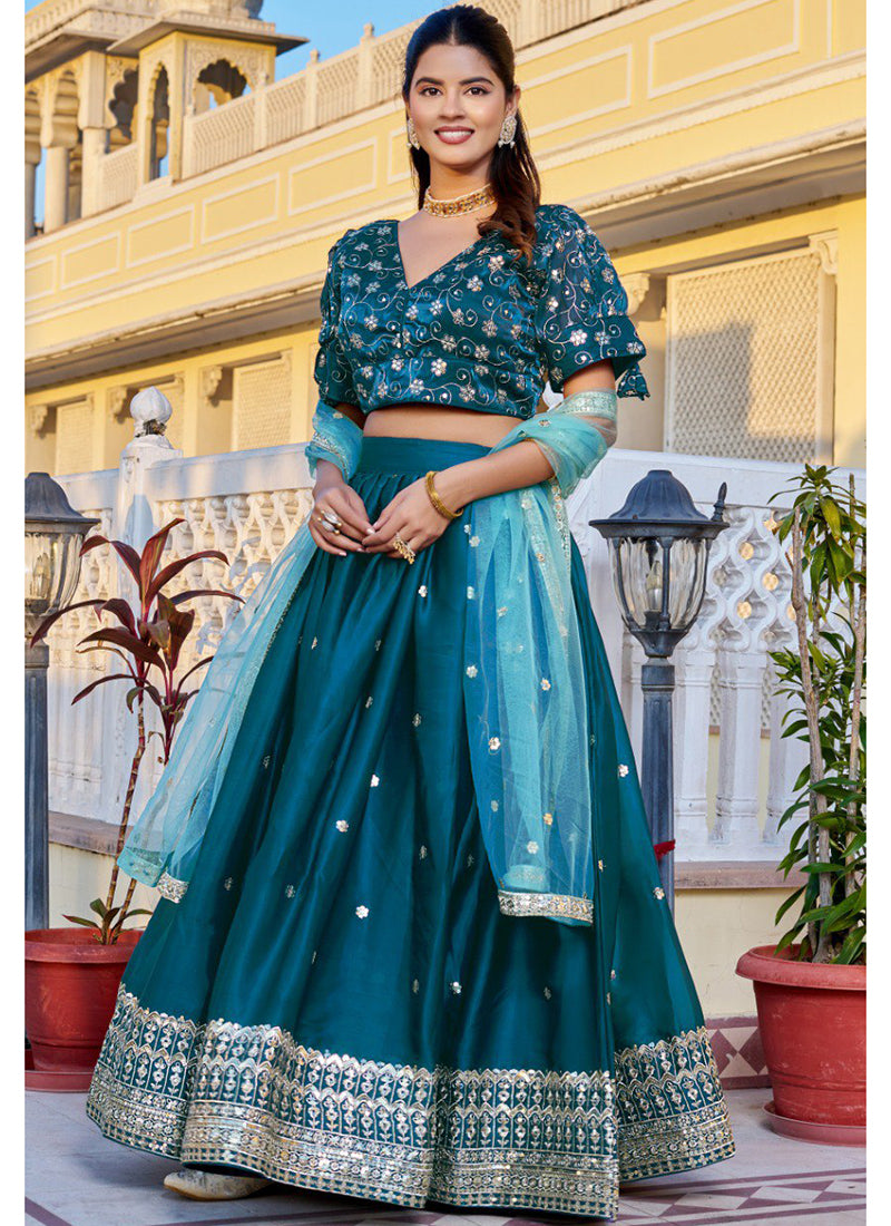 Jimmy Choo Blue Wedding Wear Sequins Work Readymade Lehenga Choli 388682