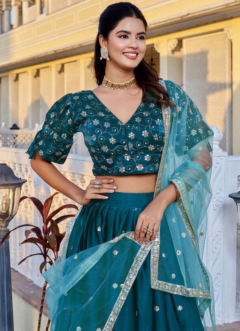 Jimmy Choo Blue Wedding Wear Sequins Work Readymade Lehenga Choli 388682