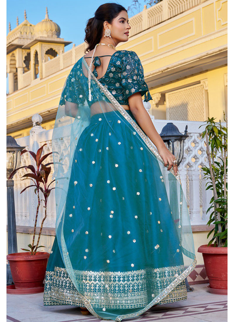 Jimmy Choo Blue Wedding Wear Sequins Work Readymade Lehenga Choli 388682