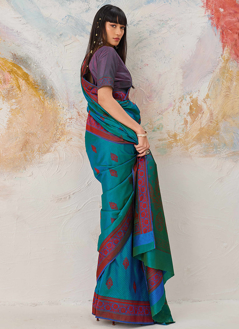 Blue Kanjivaram Silk Weaving Work Festival Wear Saree SW971493