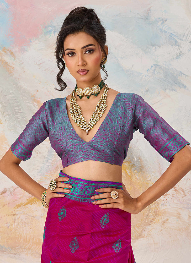 Burgundy Kanjivaram Silk Weaving Work Festival Wear Saree SW960125