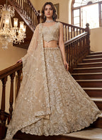 Cream Net Thread Work Wedding Wear Lehenga Choli SW758312