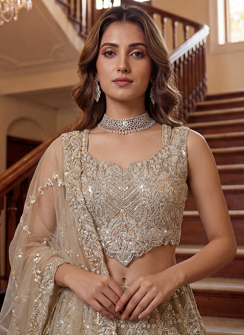 Cream Net Thread Work Wedding Wear Lehenga Choli SW758312