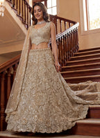 Cream Net Thread Work Wedding Wear Lehenga Choli SW758312